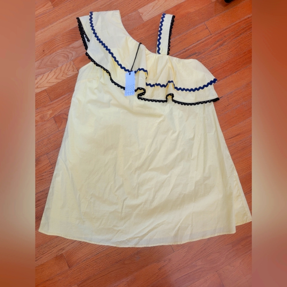 NWT ADORABLE LITTLE ONE SHOULDER DRESS WITH RICRAC TRIM.